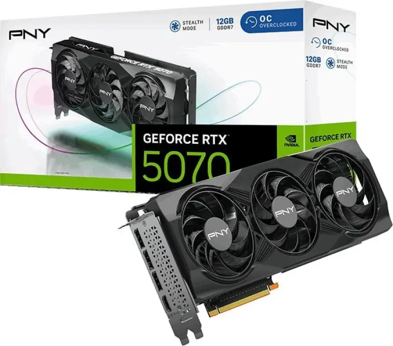 PNY GeForce RTX 5070 Trīsfāžu ventilatora