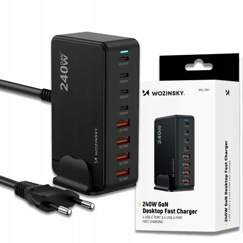 Wozinsky Uzlādes stacija 240W GaN QC3