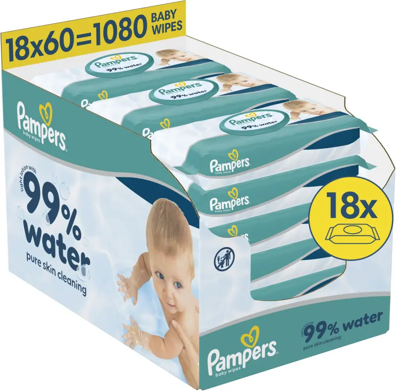Pampers Mitrinošās mitrās salvetes Aqua 18x60
