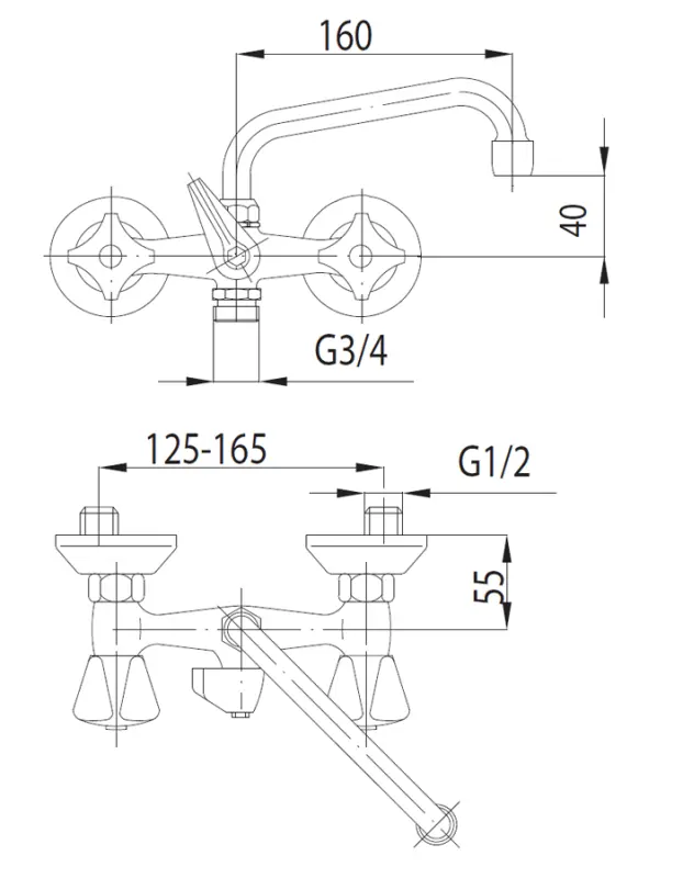 Izlietnes jaucējkrāns KFA Standard sienas hromēts