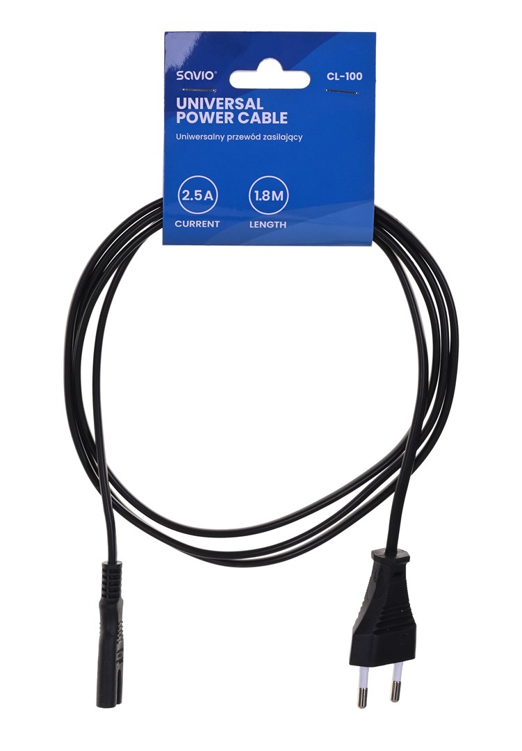 Savio CL-100 barošanas kabelis Melns 1,8 m IEC Tips E (3,4 mm, 3,1 mm) IEC C7