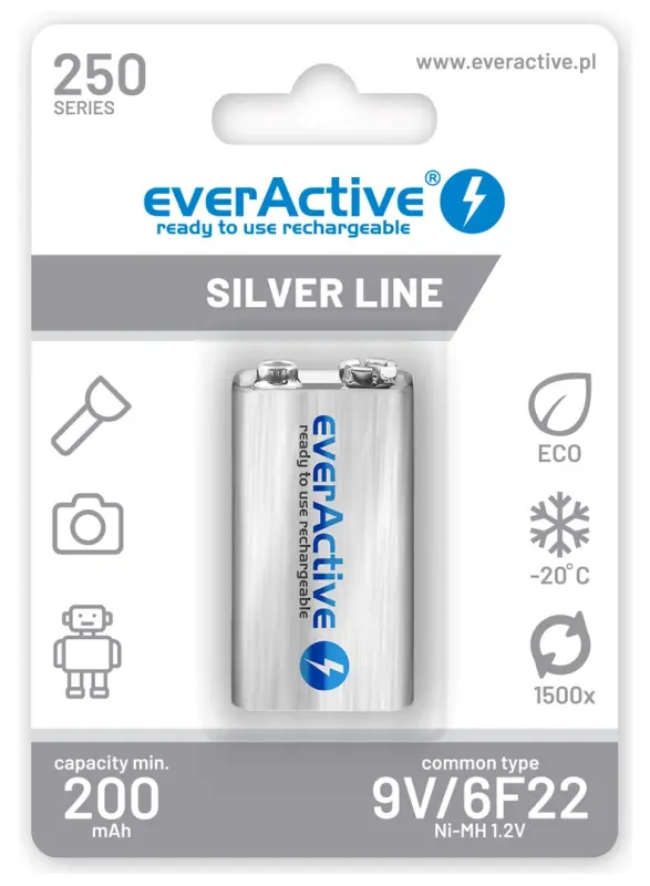 Uzlādes akumulatori everActive Ni-MH 6F22 9V
