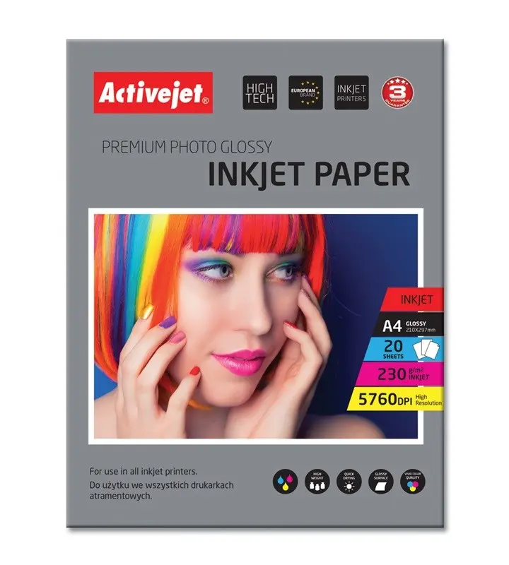 Activejet AP4-230G20 spīdīgs foto papīrs tintes