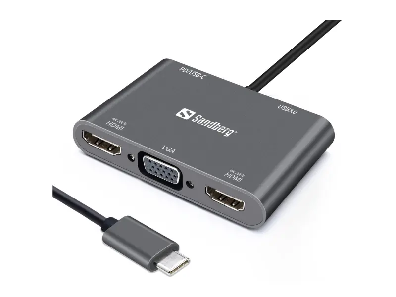 Sandberg 136-35 USB-C Dock 2xHDMI+1xVGA+USB+PD -