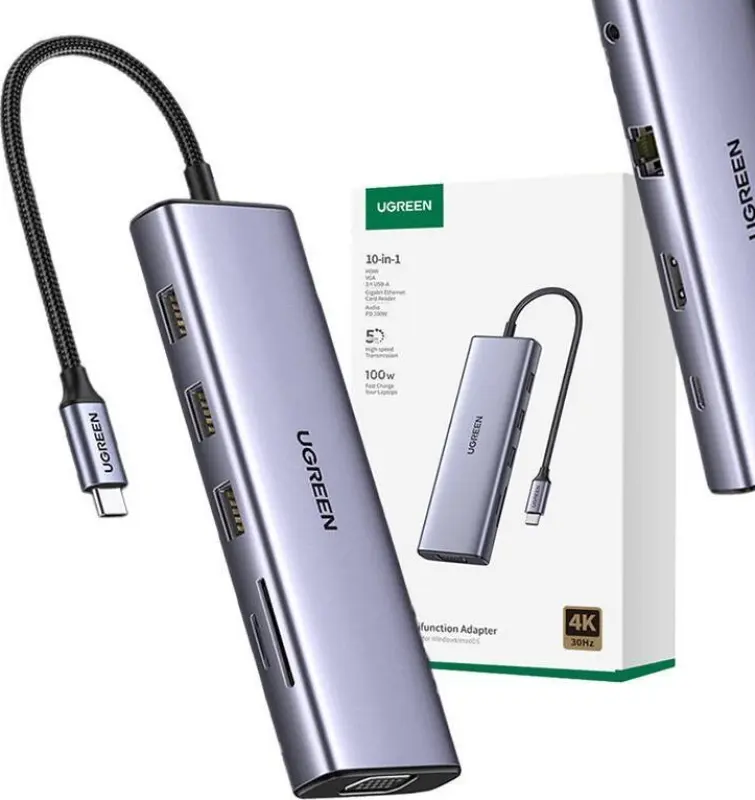 Ugreen USB adapteris 10W1 – daudzportu
