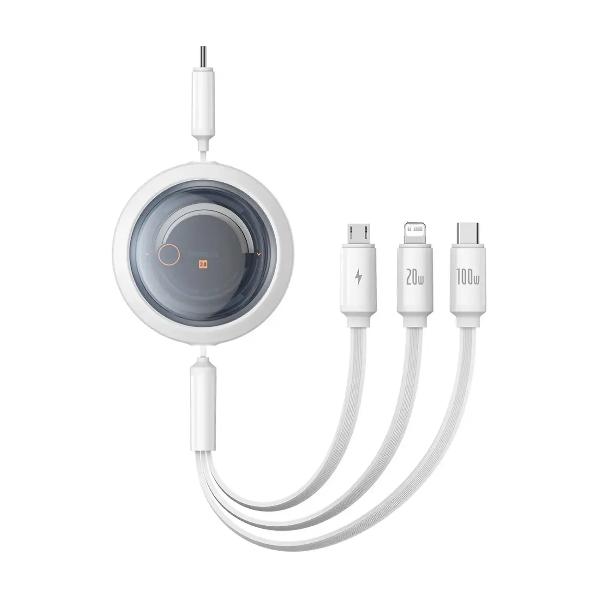 Baseus Free2Draw CB000084 3-in-1 datu pārraides un uzlādes kabelis | USB-C uz Lightning | 100W | 1,1 m | balts