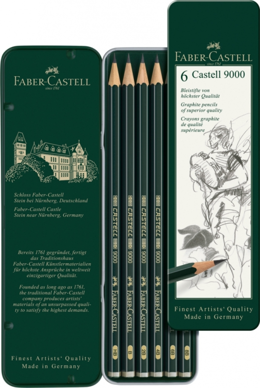 Zīmuļu komplekts Faber-Castell 9000, HB-8B, 6gab/iep