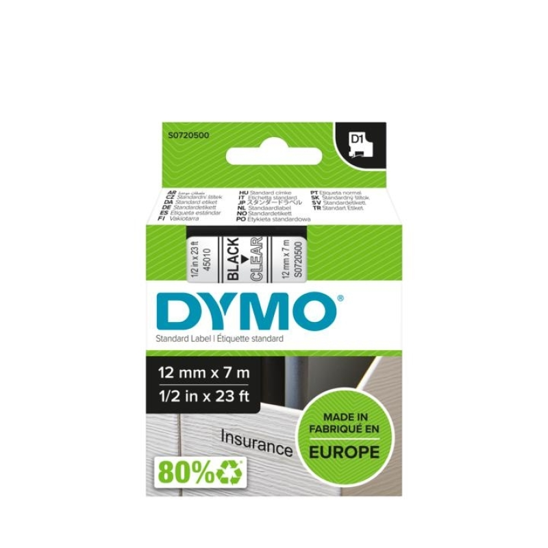 Marķēšanas lente DYMO D1 12mmx7m melna/caursp