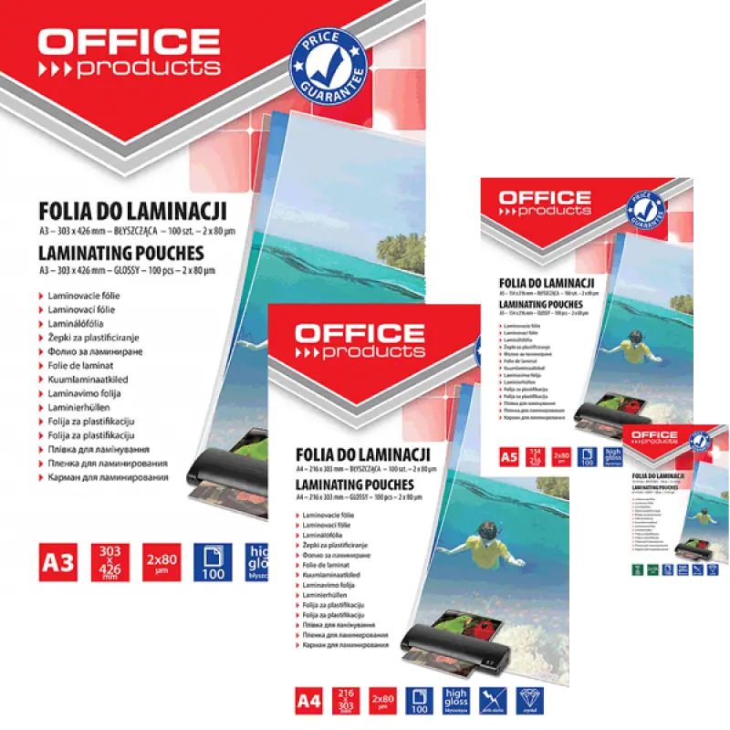 Laminēšanas plēves Office Products A4, 125mikr