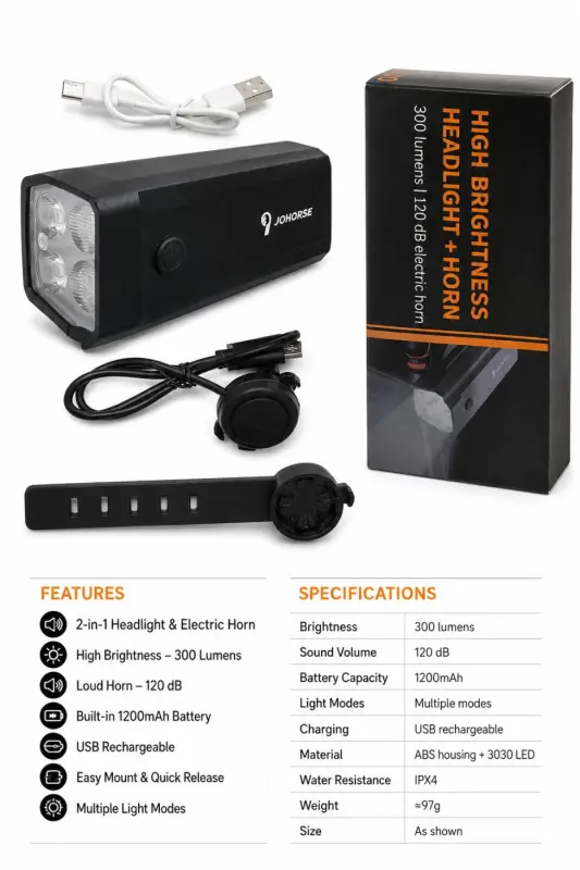 ILike Rechargeable Bicycle Headlight with 120dB