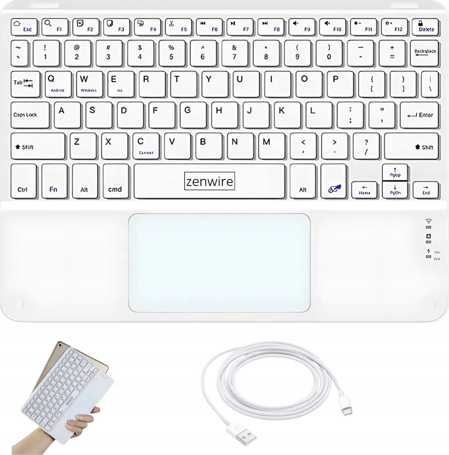 Zenwire Bezvadu Bluetooth tastatūra ar skārienpaliktni SLIM telefonam, planšetdatoram un iPad WLK-619