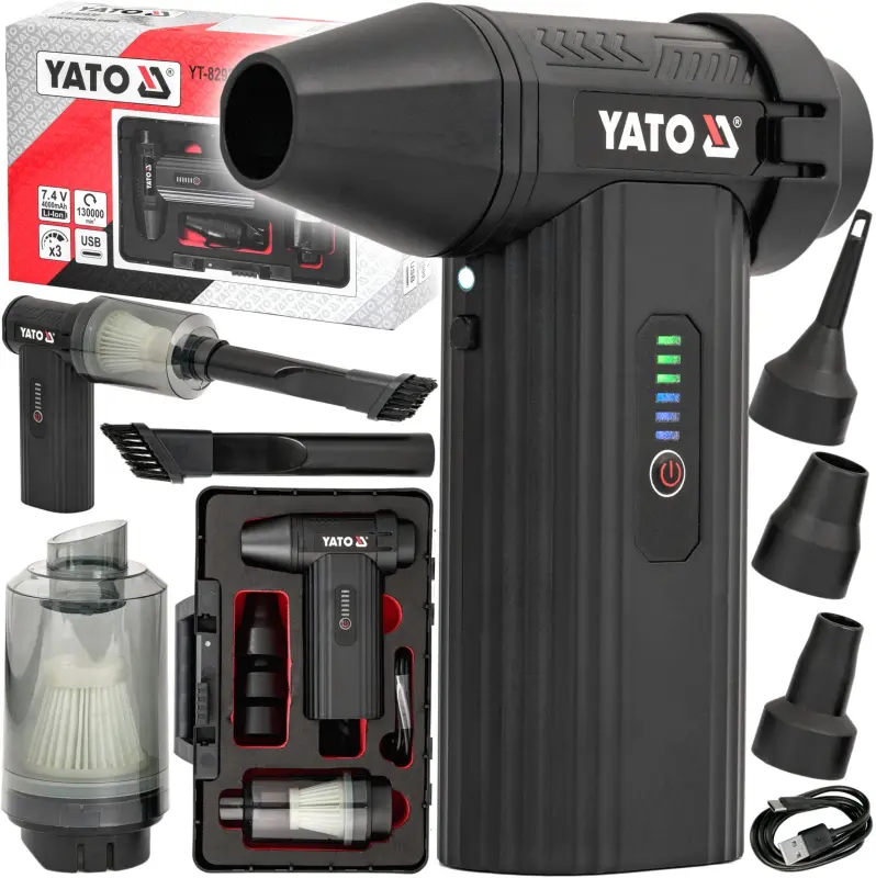 YATO MINI TURBO pūtējs/putekļsūcējs ar piederumiem