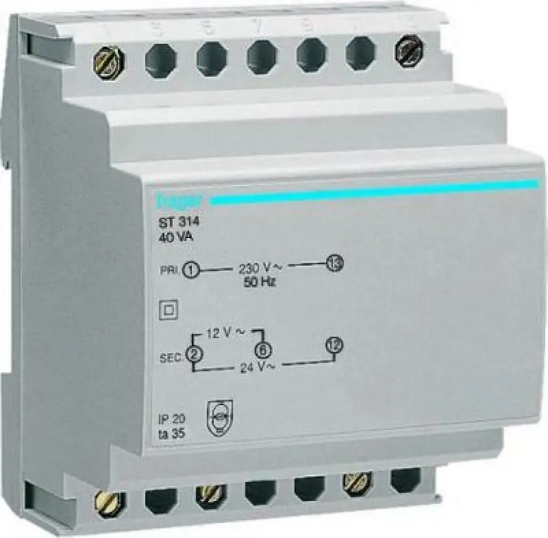 Hager modulārs drošības transformators 230/12–24 V