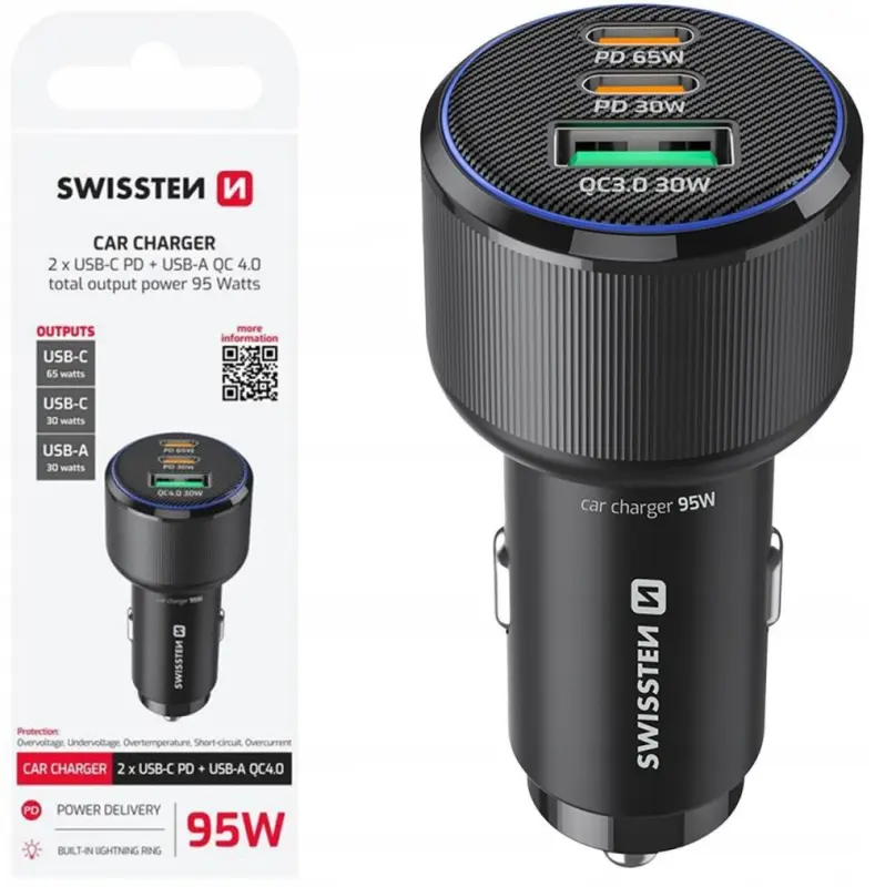 Swissten Swissten Auto Lādētājs 2x USB-C