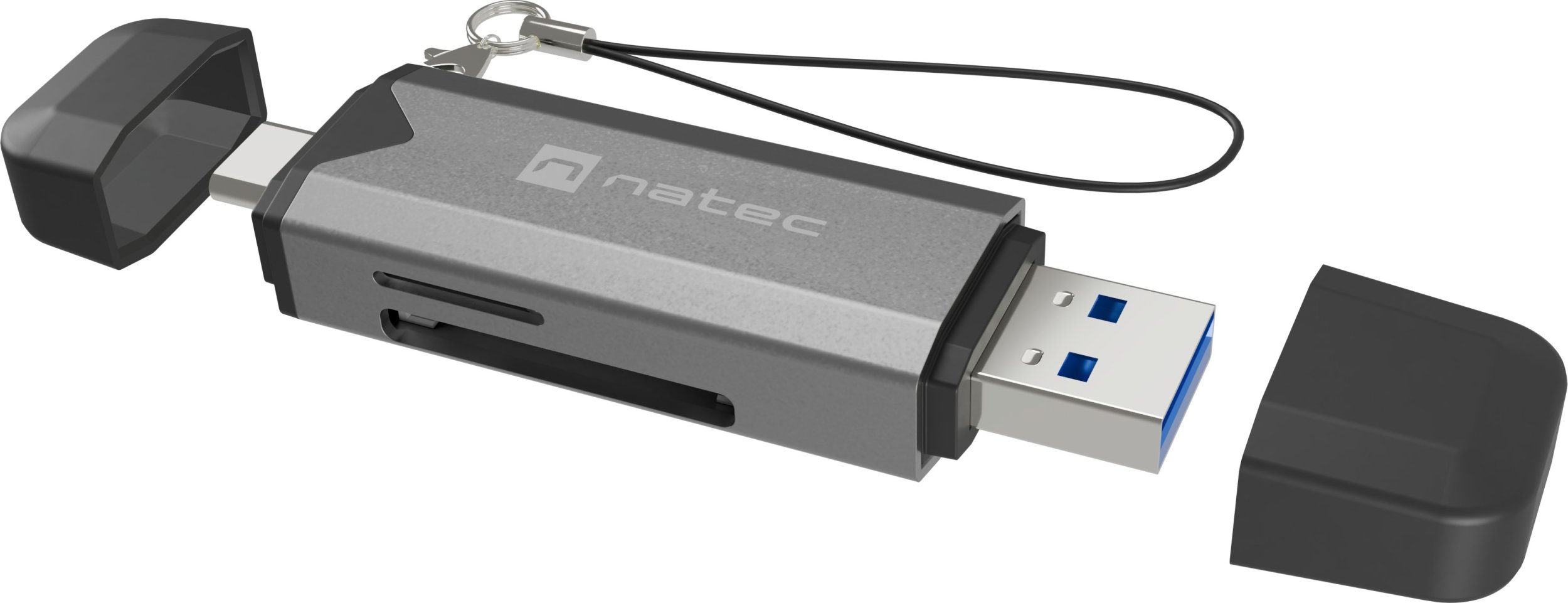 Natec SCARAB 3 SD/microSD karšu lasītājs USB-A + USB-C, USB 3.1 Gen 1, pelēks (NCZ-2262)
